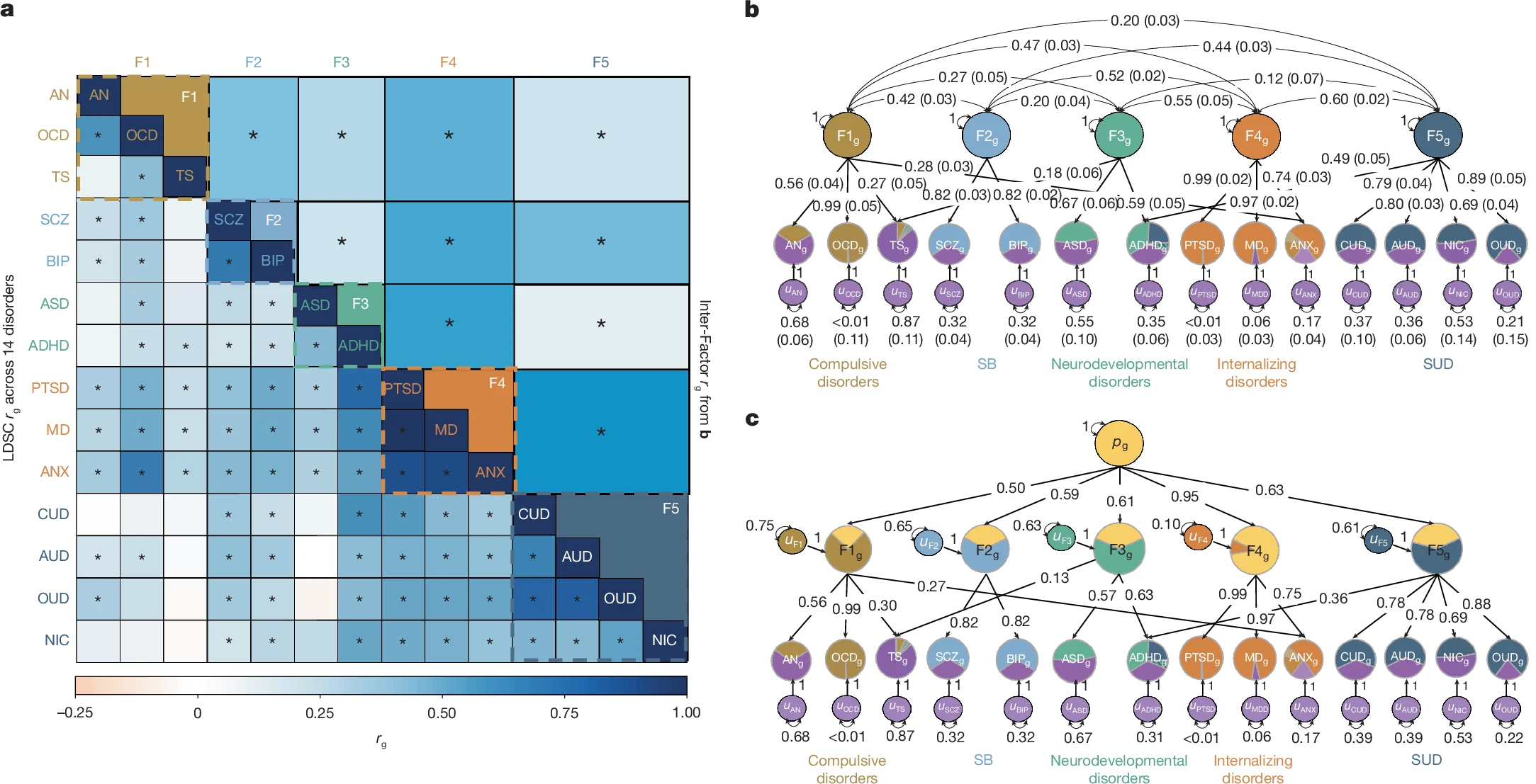 Mapping the genetic landscape across 14 psychiatric disorders